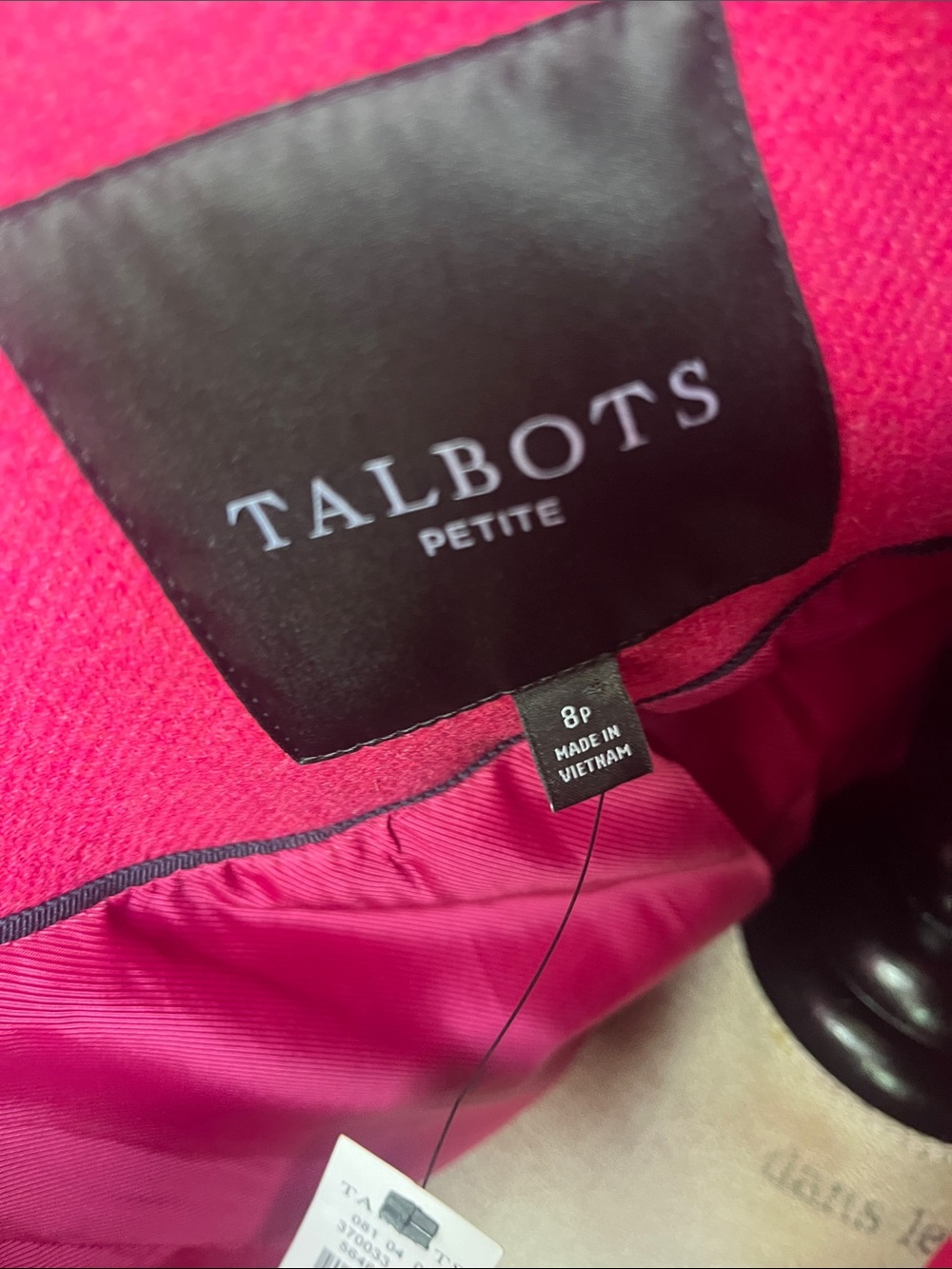 NWT Talbots bright pink wool blend, structured pea coat gold buttons 8P - Picture 7 of 11